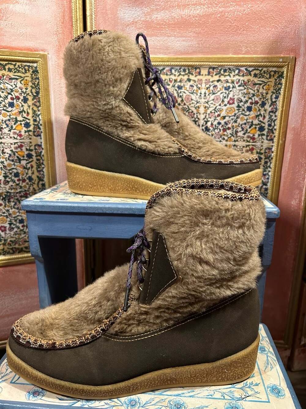 Vintage Snowland Faux Fur Suede Boots Brown